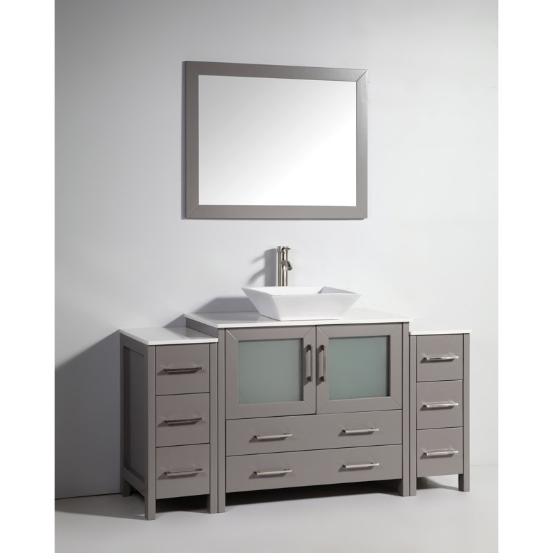 Wade Logan® Karson 60'' Single Bathroom Vanity with Engineered Marble Top with Mirror & Reviews